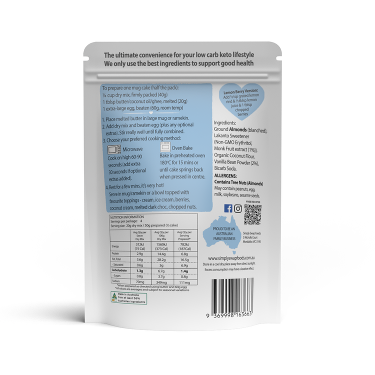 Vanilla Low Carb Mug Cake Mix (2 cakes/pack)